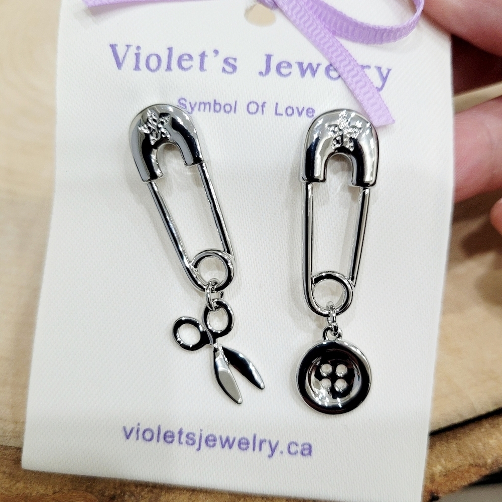 Brand New Silver Tone Safety Pin Style Earrings